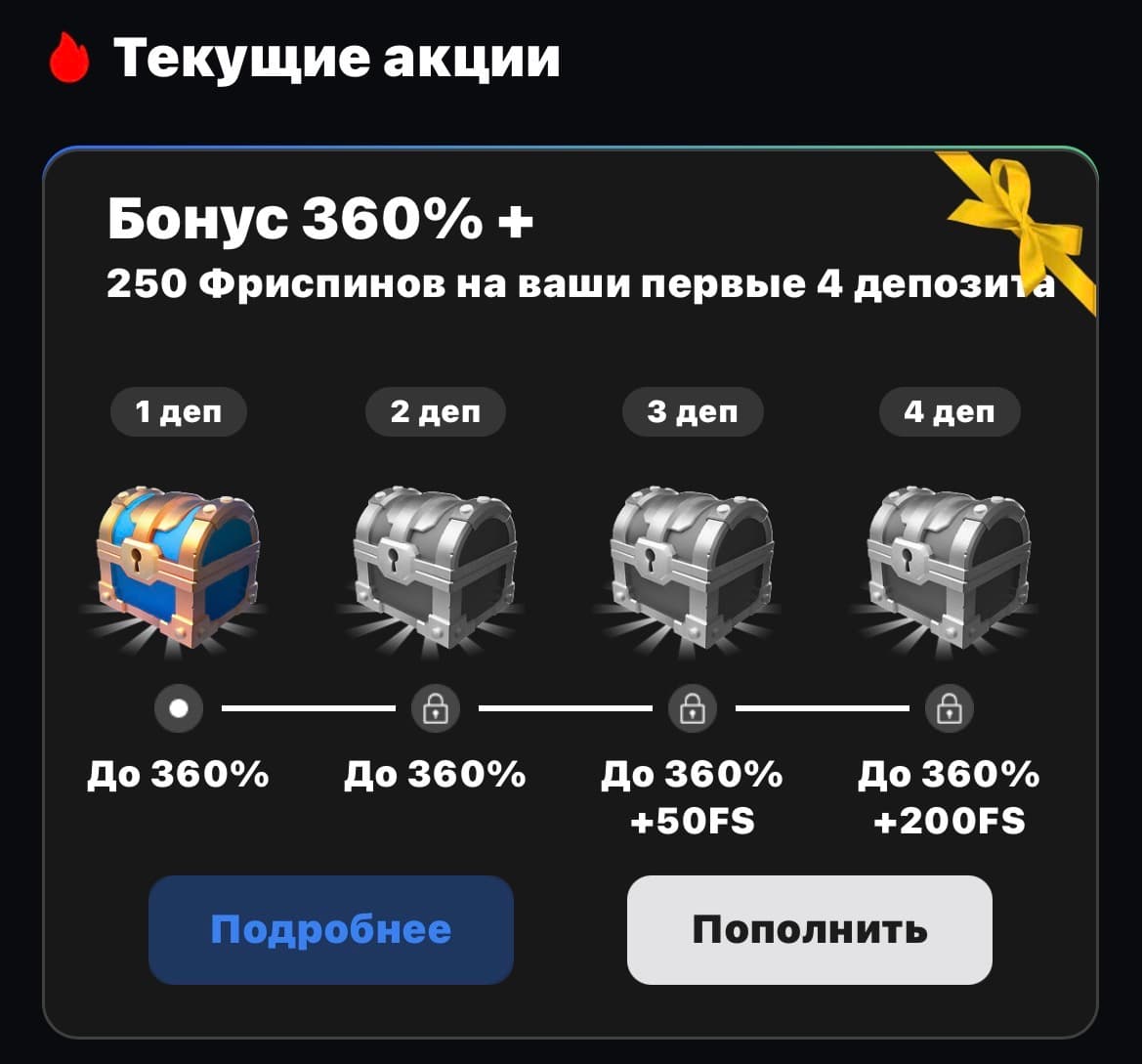 Бонусы LuckyBear Casino на первые 4 депозита — 100% и 250 фриспинов